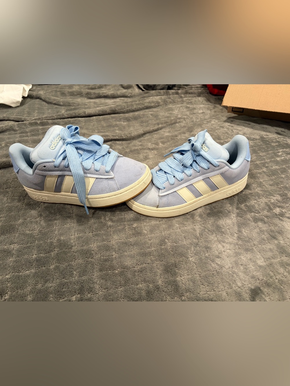adidas Kids Light Blue High-Top Sneakers with Cream Stripes